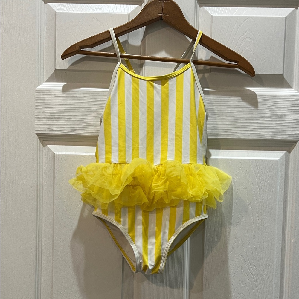 Tucker + Tate Yellow and White Striped Swimsuit with Ruffles